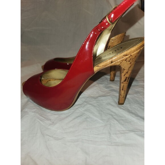 Guess Women's Red Peep Toe Patent Leather Stiletto Heels Pumps Size 7.5 M - Picture 4 of 12